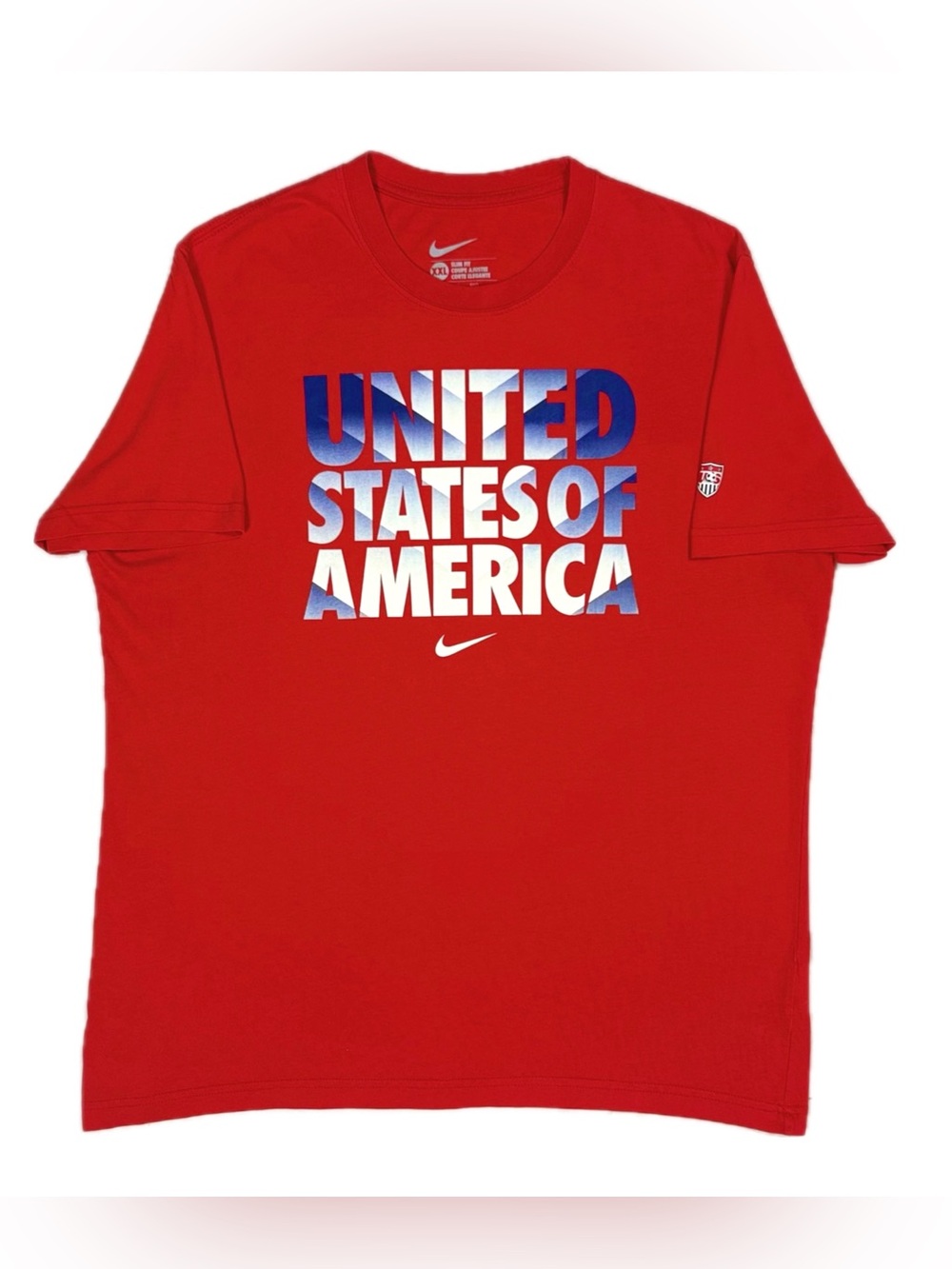 Nike Team USA Soccer Red White Blue Graphic Print Slim Fit T Shirt Mens XXL
